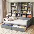 thumbnail image 3 of Euroco Wood Twin Size Platform Bed with Drawers, Captain Bed with Glass-Door Cabinets and LED Light, Gray, 3 of 18