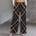 thumbnail image 2 of Black Beige Crisscross Pattern Women's Casual Wide Leg Pants Comfort Pockets Elastic Waist Loose Fit Pants, 2 of 7