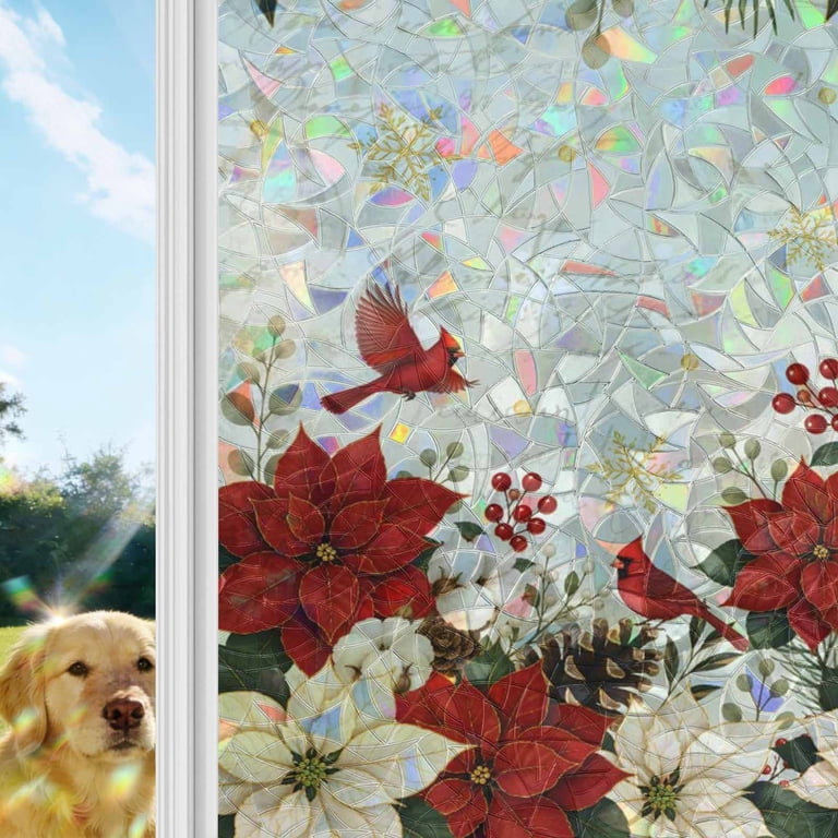 Christmas Poinsettia Pinecone Cardinal Window Privacy Film,Heat Control ...