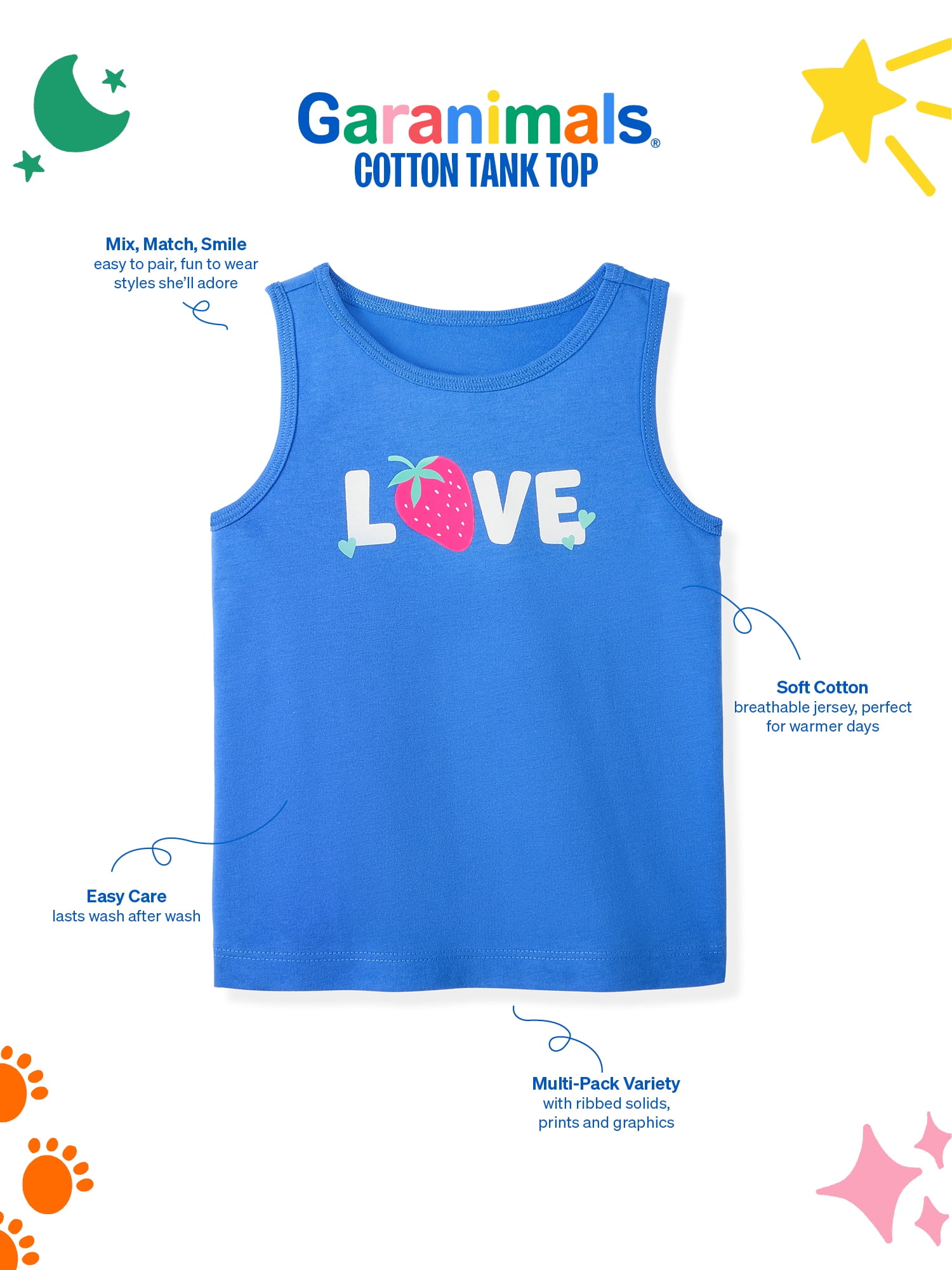 Garanimals Newborn, Baby & Toddler Girl Cotton Graphic Tank Tops, 4‑Pack, Sizes 0-6T