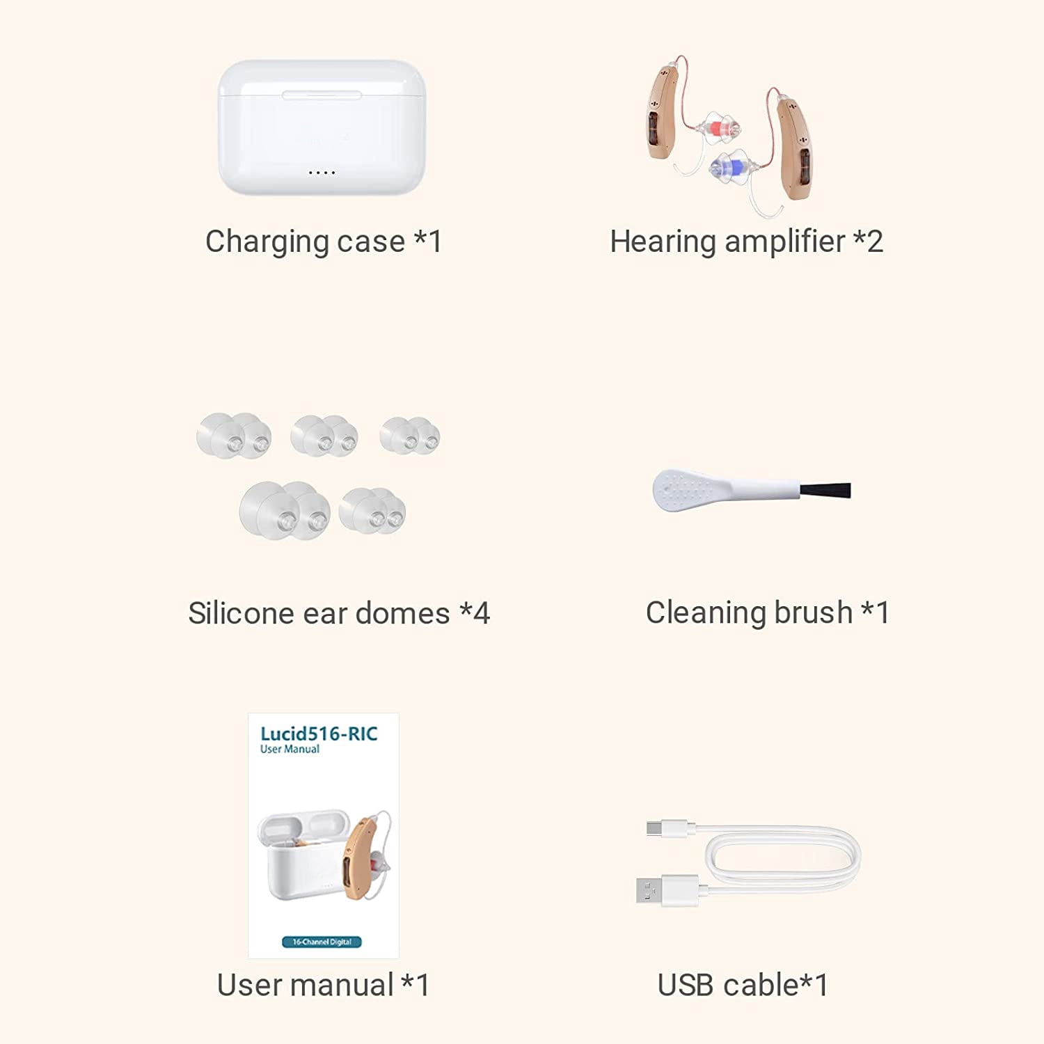 Rechargeable Hearing Aids for Seniors Adults, Advanced Multi Channel Digital BTE Hearing Assist, with Recycle Charging Case for 125 Hrs Backup Power, Auto-On/Off, Pair,