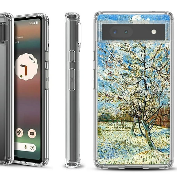 Shockproof Bumper Phone Case for Google Pixel 6a, by OneToughShield ® - Peach Tree Blossom