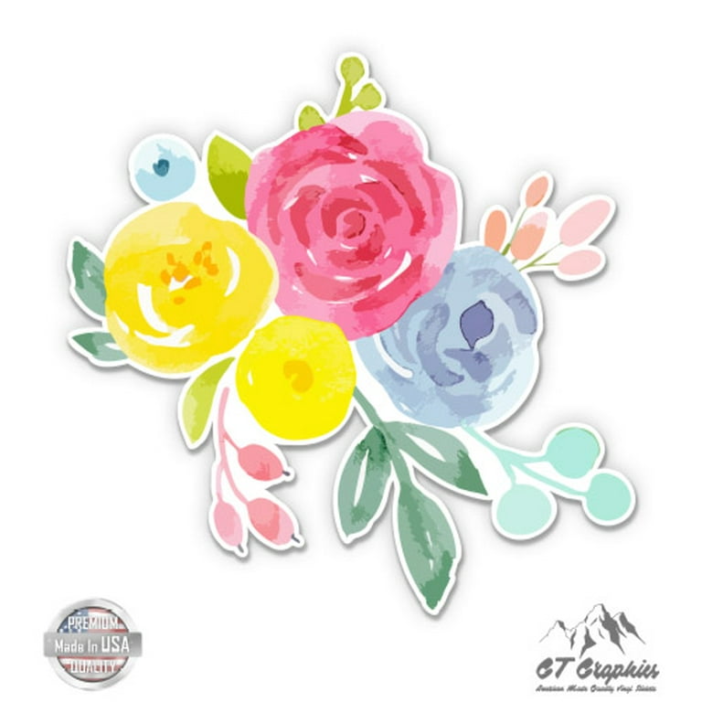 Watercolour Flowers Vinyl Sticker - Waterproof 5 Inch Bumper & Laptop Decal