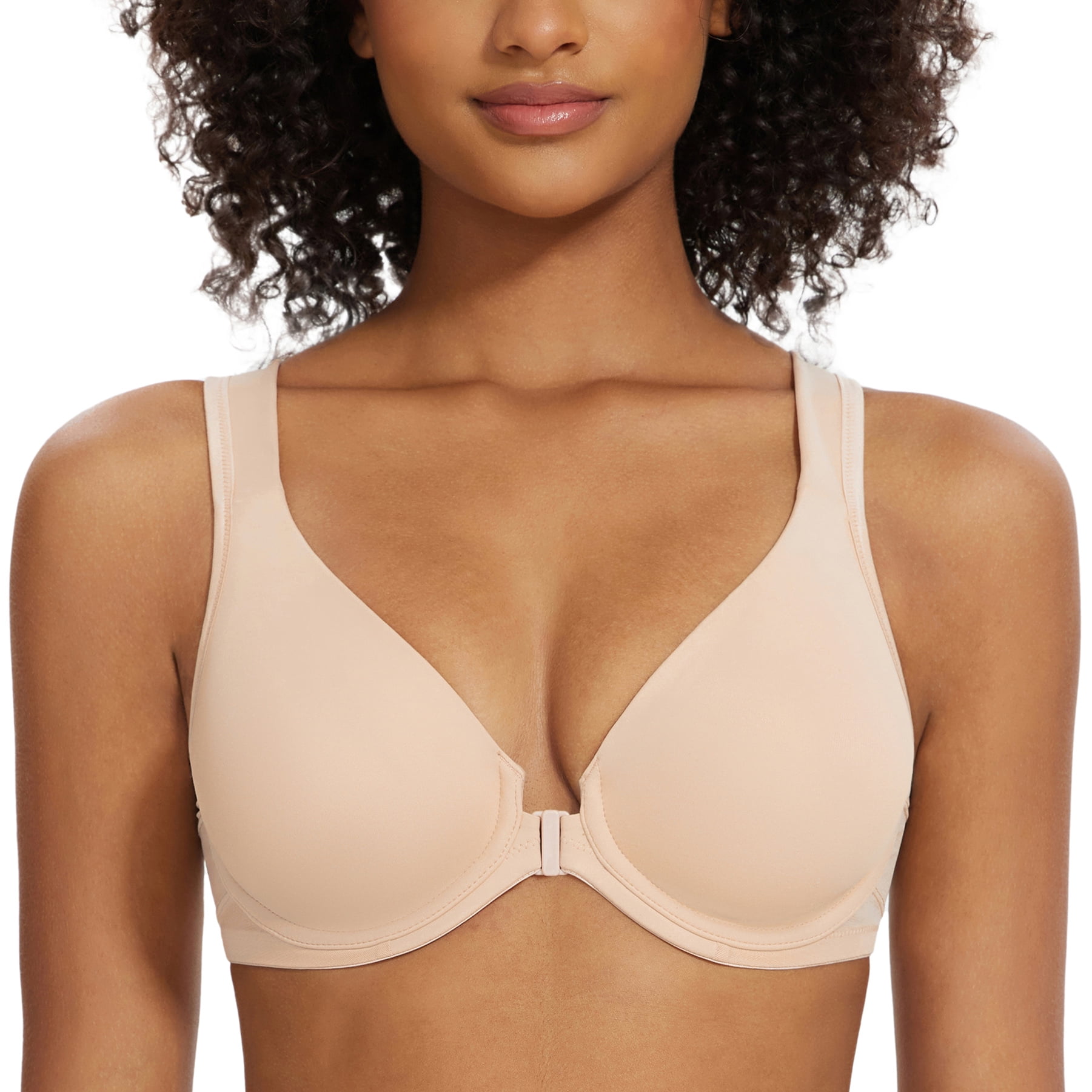 MELENECA Women's Front Closure Bras Plus Size Unlined Underwire Back Support Posture Bra Beige 40DD