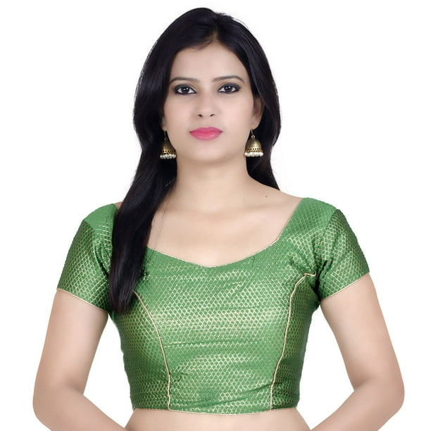 Chandrakala Women's Readymade Art Silk Indian Ethnic Saree Blouse Crop Top  Choli-3X-Large,Green (B106GRE7) 