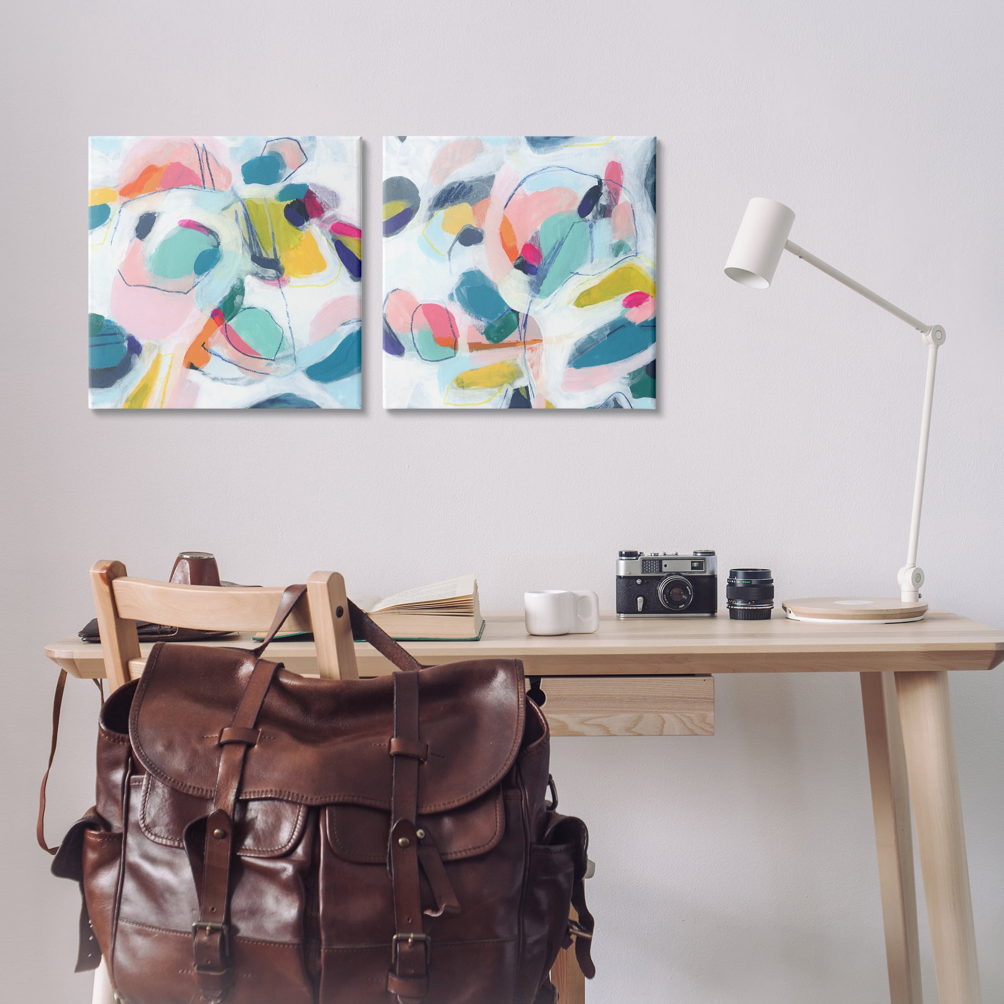 Stupell Industries Eye-catching Abstract Pastels Abstract Painting Wrapped Canvas Art Print Wall Art, 17 x 17, Set of 2