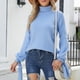 thumbnail image 2 of Suéter de cuello alto de punto para mujer, Jersey informal holgado con cordones de manga larga y farol a la moda para otoño e invierno, azul L, 2 of 6