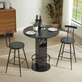 thumbnail image 3 of 3-Piece Round Bar Table and Stool Set 31.5-Inch Compact Wooden Dining Set with Metal Ring Footrest Black, 3 of 10