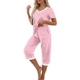 thumbnail image 3 of MINTREUS Women's Pajama Sets Short Sleeve Shirt and Capri Soft Pajama Sets with Pockets M-4XL, 3 of 6