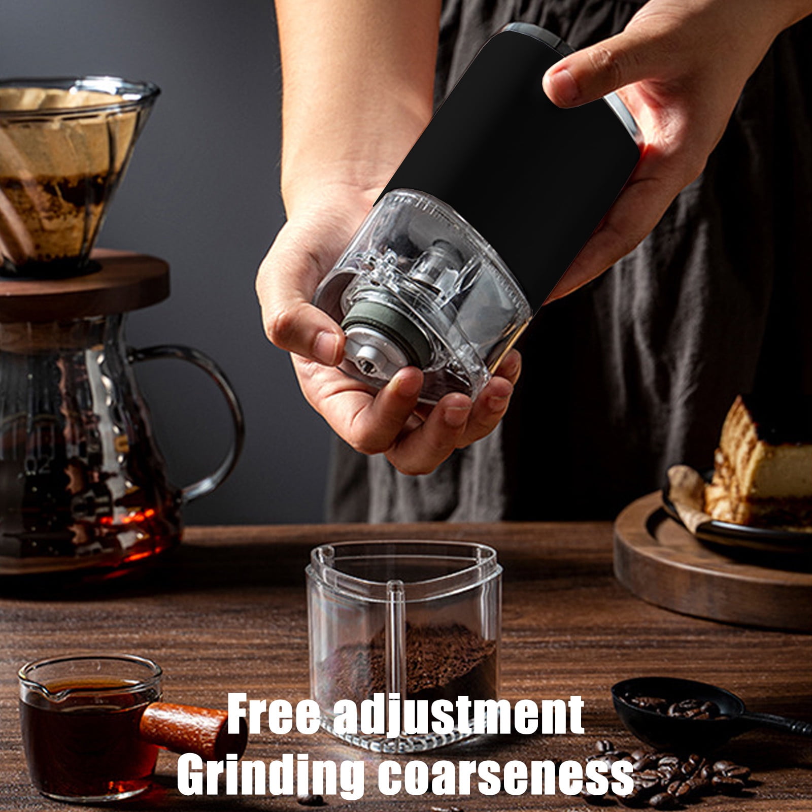 Manual Coffee Bean Grinder Usb Charging Mini Portable with Adjustable Thickness, 5 Gears for Home Office Travel, Stainless Steel Coffee Grinder