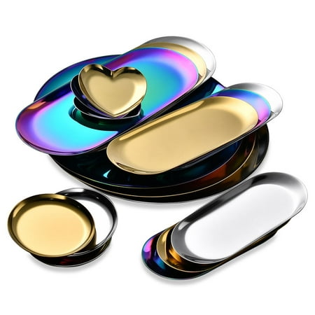 

Riguas Dinner Tray Round Love Heart Oval Food Grade Mirror Polished Dessert Towel Jewelry Vanity Storage Tray Dish Plate Home Supplies