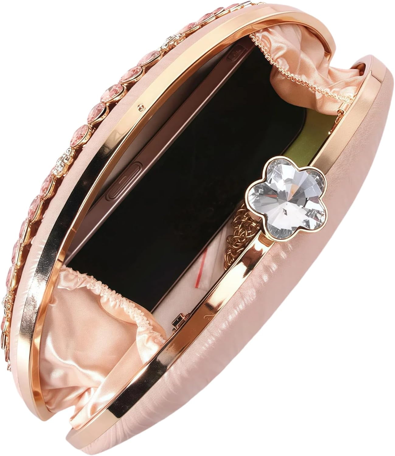Rhinestone Clutch Evening Purses for Women Fan-shaped Crystal Diamond Wedding Handbag Crossbody Bag for dance Prom Party