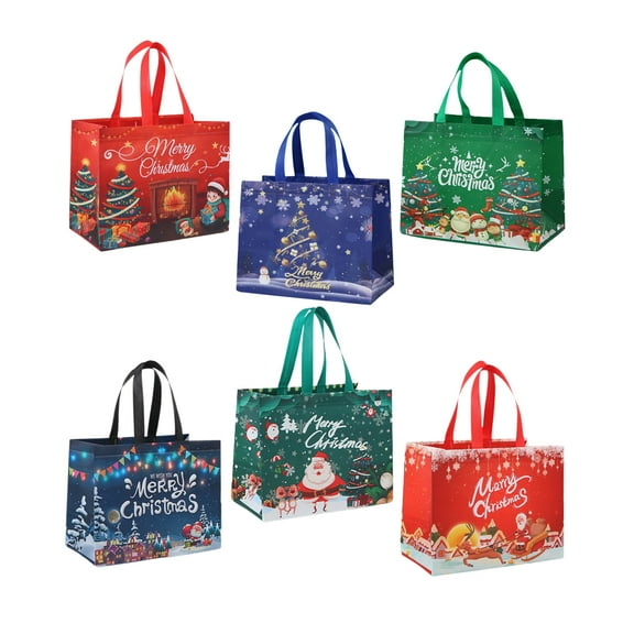 Upgrade 6PCS Extra Large Christmas Gift Bags, 12.6x6.7x9.8in, Christmas Tote Bags with Handles, Reusable Christmas Shopping Bags for New Year, Xmas's Party Supplies Decorations