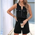 thumbnail image 2 of Gdvsclr Womens Summer Sleeveless Zipper Pocket Casual Shorts Jumpsuit Black XL, 2 of 8