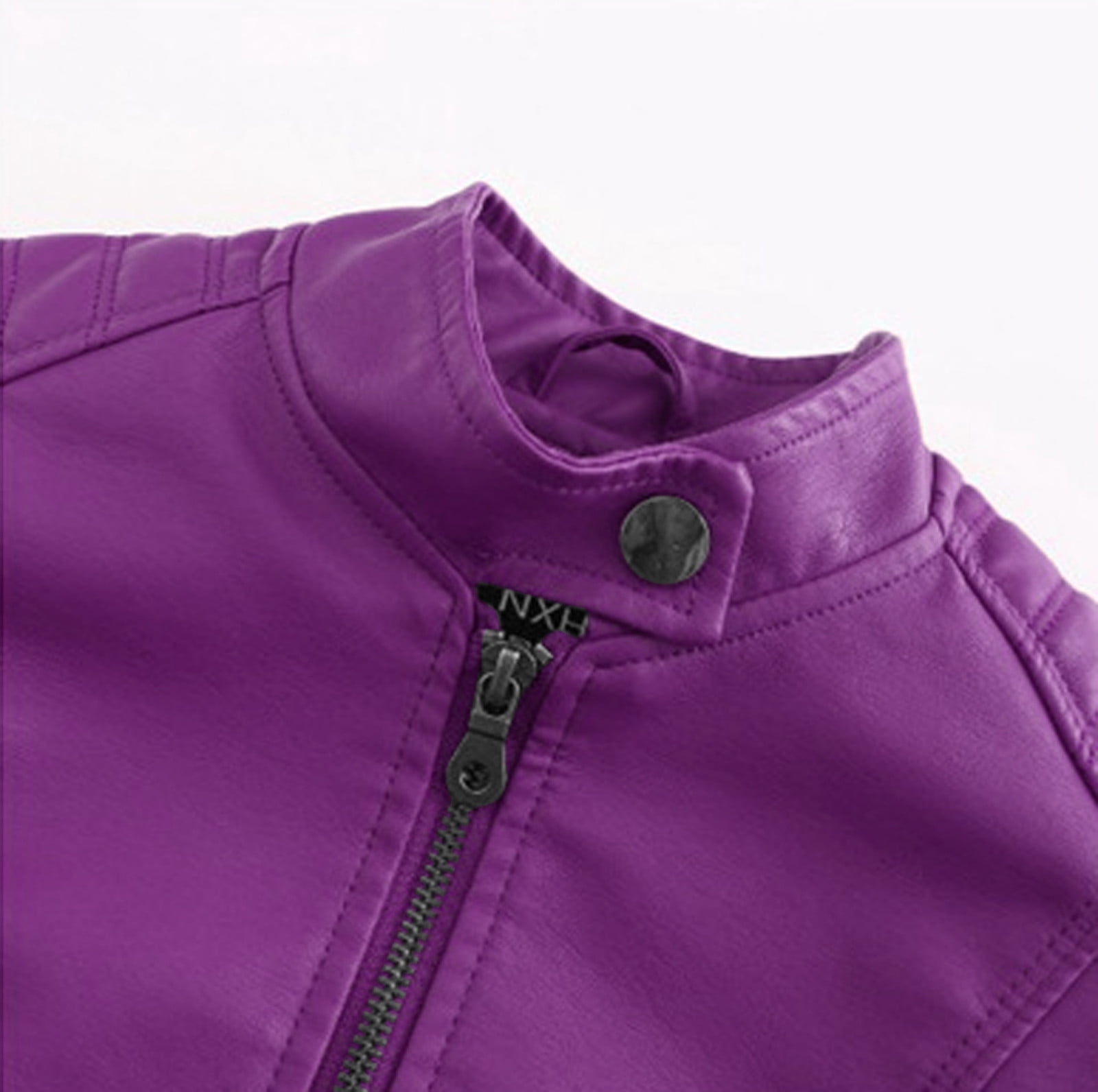 YOIAVAIOY Womens Faux Leather Cropped Jackets Long Sleeve Zip Up PU Moto Jacket Slim Biker Coat with Pockets Purple XL