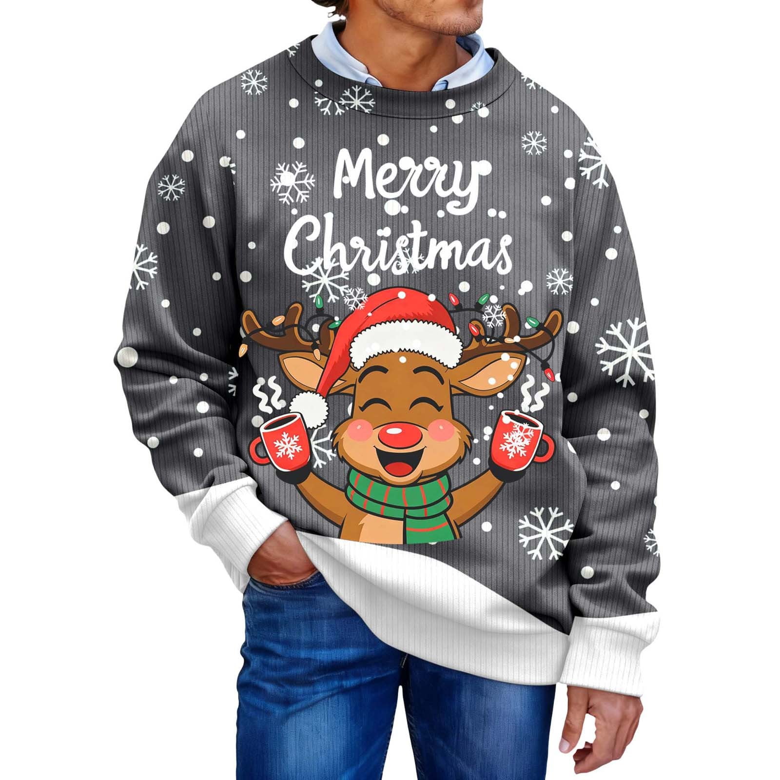 Christmas Sweater Men Sweaters Funny Sweatshirt Knit Plus Size Big and Tall Holiday Vacation Elf Adult Sweatshirts