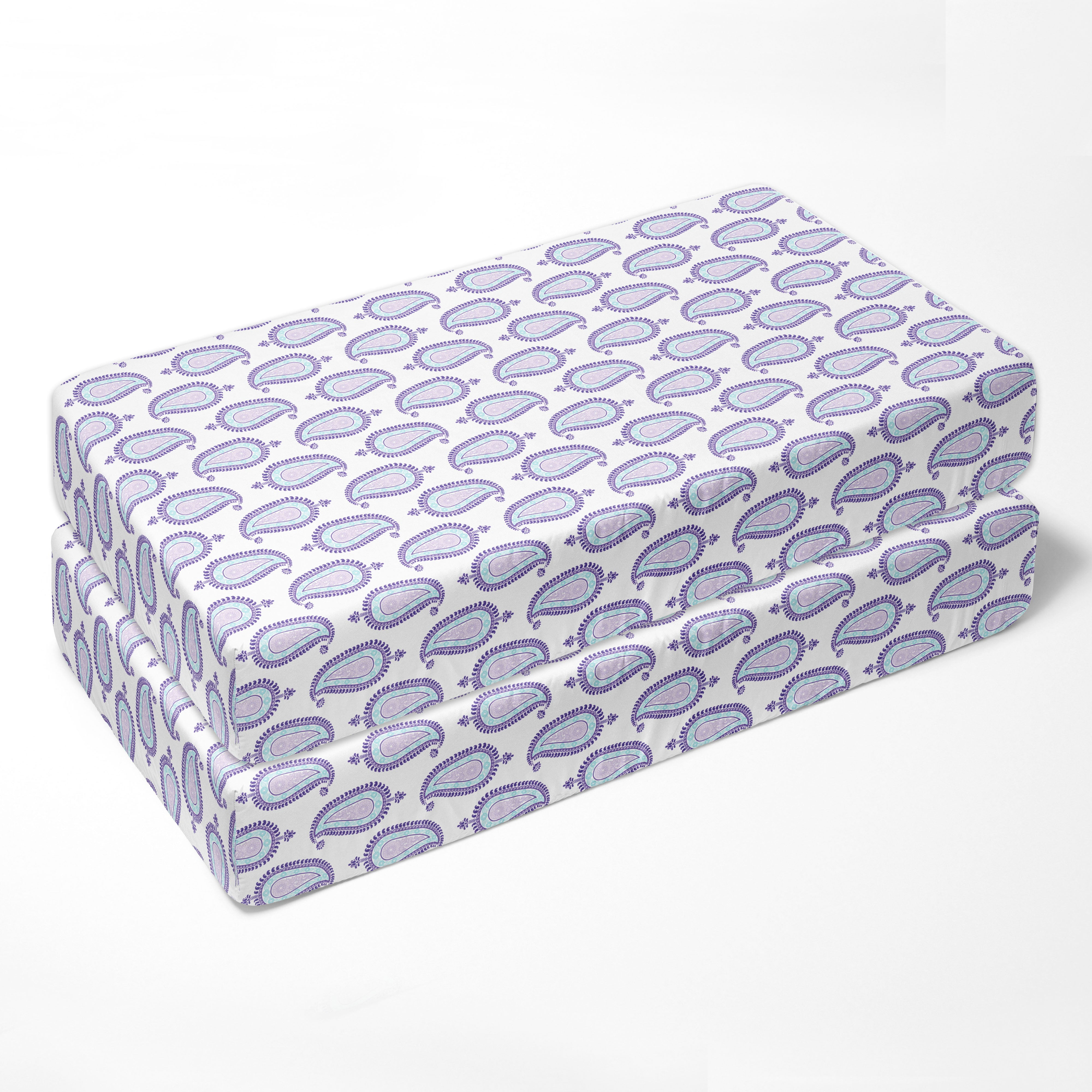 Bacati - Crib or Toddler Bed Fitted Sheet, Paisley Isabella Purple/Aqua/Lilac