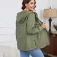 thumbnail image 2 of Defitshape Women's Rain Jacket Outdoor Waterproof Short Anoraks Hooded Lightweight Raincoat Long Sleeve Full Zip Fall Top Casual Windbreaker Light Green 16, 2 of 5