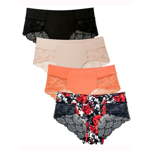 B2BODY Women's Panties Beautiful Lace Hipster Small to Plus Sizes Multi-Pack