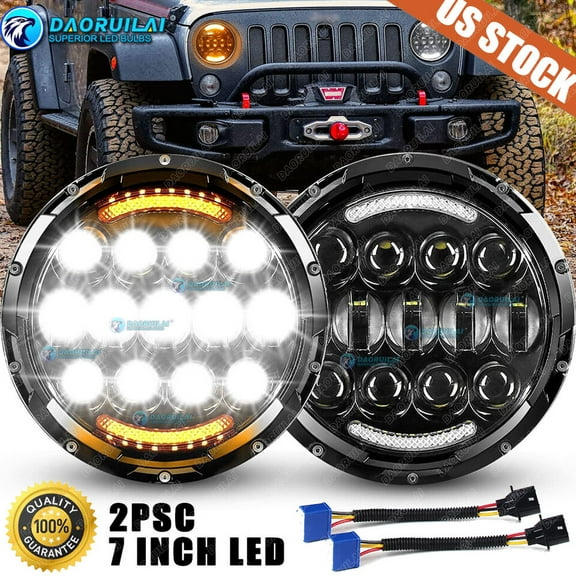 2X 7" inch Round LED Halo Headlight Hi/Lo DRL Beam for Jeep Wrangler JK LJ TJ CJ