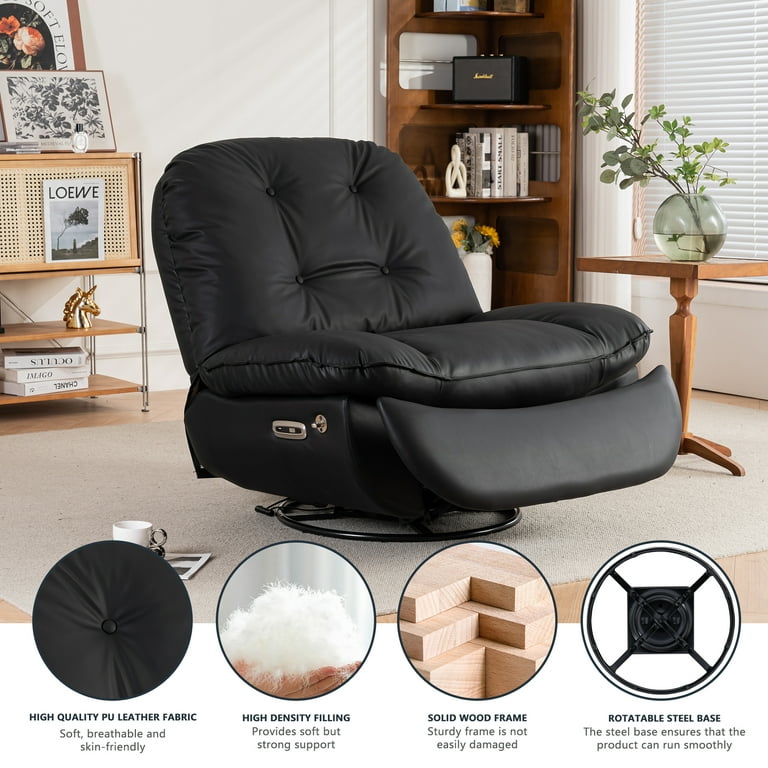 Muumblus Electric Recliner Swivel Glider with Bluetooth USB Leather Rocking Chair Black Walmart
