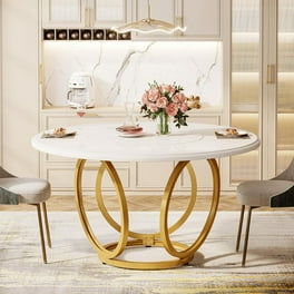 Gold Base 48 Round White Pedestal Table LeisureMod Verve Round