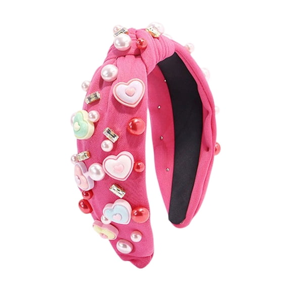 Elainilye Heart Headband with Pearls Wide Knot Hair Accessory for Valentine's Day Party Dating Everyday Fashion Gift Women Girls