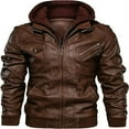 thumbnail image 1 of Motorcycle Jacket for Men Casual Faux Leather Bomber Jacket with Removable Hood, 1 of 7