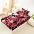 thumbnail image 4 of Castle Fairy Dark Floral Skull Print Twin Sheets 3pcs,Red Rose Pansy Bedding,Scarlet Gray Black,1 Fitted Sheet,1 Flat Sheet and 1 Pillowcase, 4 of 6