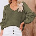 thumbnail image 2 of Jersey con cuello en V, Top de punto, moda, transpirable, manga larga, suéter suelto de punto para mujer, OD verde S, 2 of 6