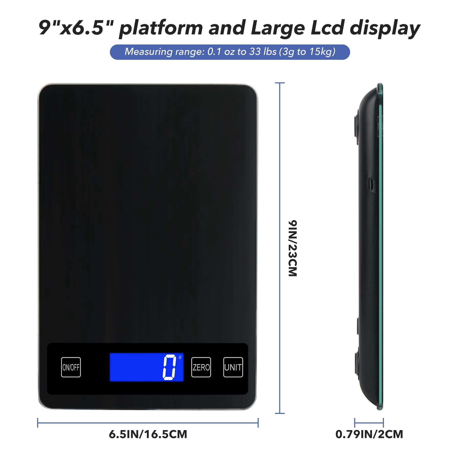 33lb Food Kitchen Digital Scale,1g/0.05oz Precise Graduation, USB Charging Kitchen Scale, Waterproof Stainless Steel with LCD Display, Ounces and Grams for Weight Loss, Cooking, Baking (silvery)