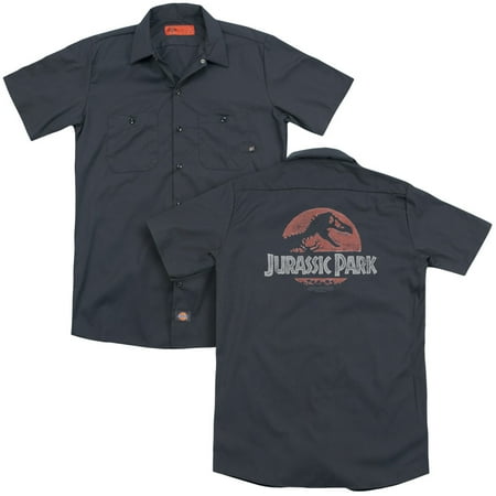 Jurassic Park Faded Logo (Back Print) Adult Work Shirt Charcoal