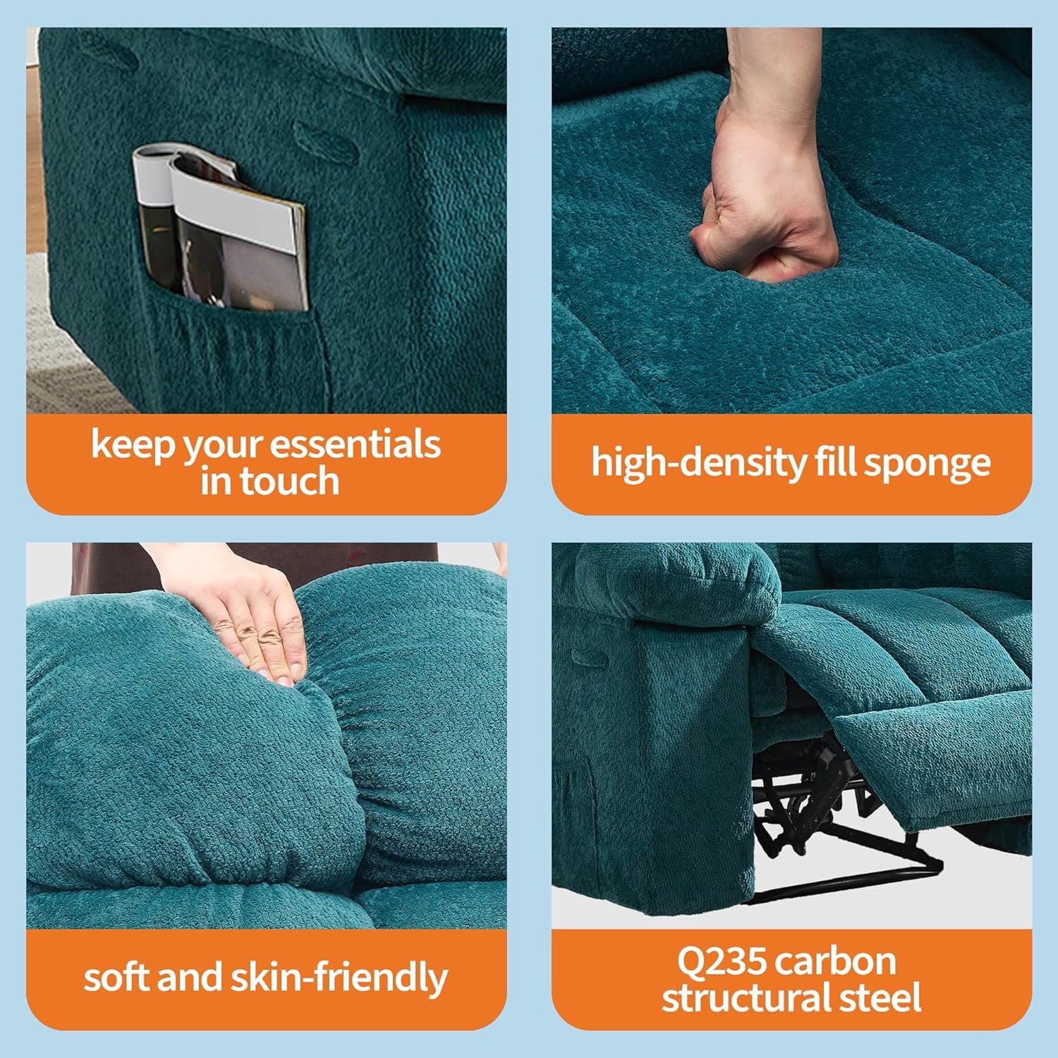 Sunvasagoo Chenille Manual Recliner Chair, 300Lb Capacity, 3 Colors