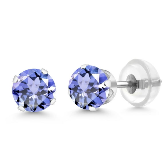 Gem Stone King 14K White Gold Tanzanite Stud Earrings for Women Men (1.00 Cttw, Gemstone Birthstone, Round 5MM)