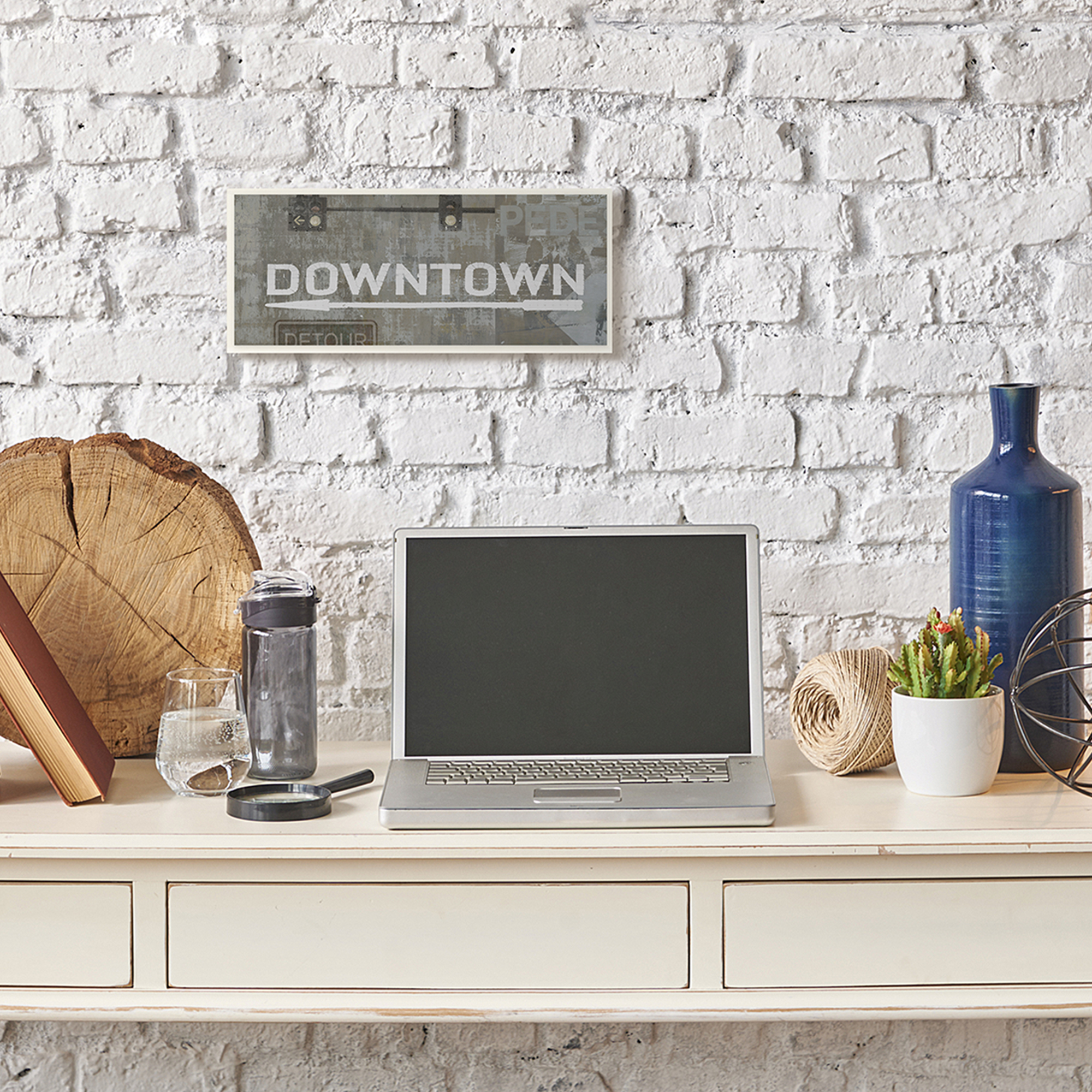Stupell Industries Downtown Detour Traffic Light City Signs Neutral Grey,7 x 17,Designed by Luke Wilson