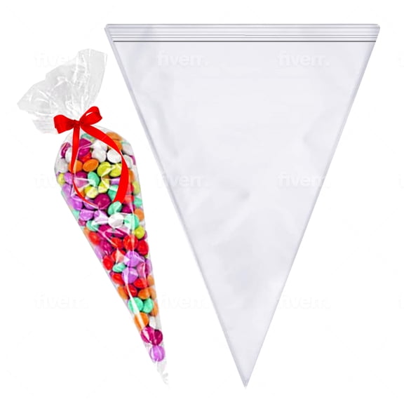 Halloween Treats Cone Shape Triangle Treat Favor Party Bags with ZIPPER for Candy, Popcorn, Goodies, Sweets, Chocolate, Gifts & Birthday Party Favorites Pack of 100 (5" x 10")