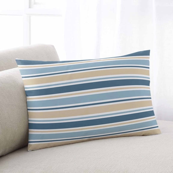 Khaki Blue Striped Throw Pillow Covers, Farmhouse Stripes Modern Abstract Art Soft Breathable Pillow Cases with Invisible Zipper, King Size Pillowcases for Couch Bed Sofa Chair 20x36 Inches