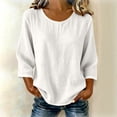 thumbnail image 2 of Diufon Womens Crinkle Gauze Blouse 3/4 Sleeve Round Neck Casual Loose Tops Solid Color Summer Tunic Shirts, 2 of 9