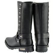 Milwaukee Leather Men's Black Leather Harness Motorcycle Boots with Braid and Riveted Details MBM9025 11.5