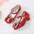 thumbnail image 4 of Zapatos de tacón alto de cuero para niñas de primavera y otoño, zapatos de lentejuelas y cristales, zapatos de baile con lazo para niñas pequeñas, 4 of 5