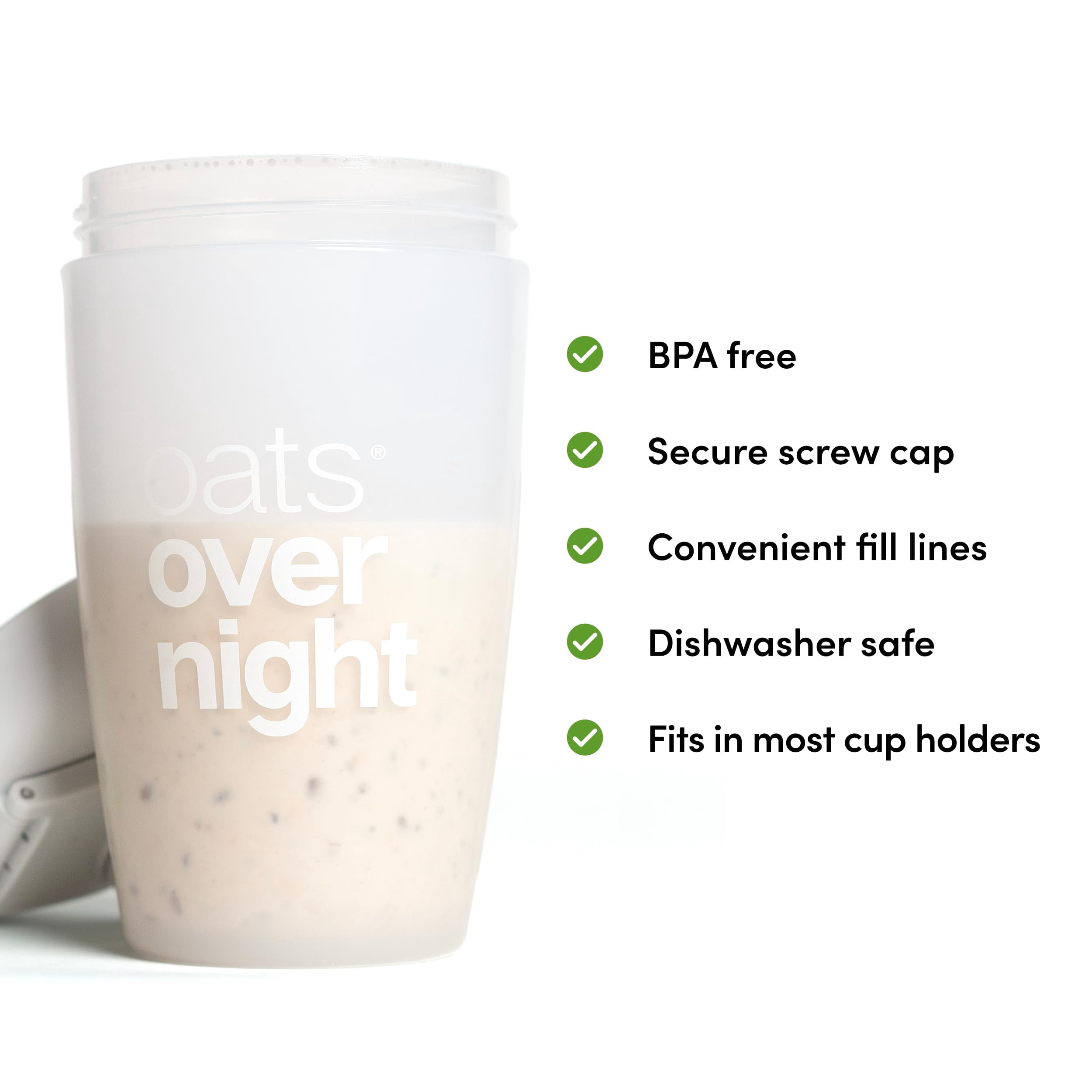 Oats Overnight Shaker Bottle – Leakproof Shaker Cup with Secure Screw Cap & Fill Line, Dishwasher Safe – Mixing Cup, Protein Shakes, Oatmeal, Breakfast On-the-Go & Travel
