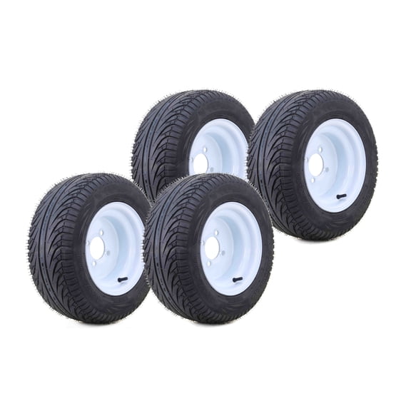 LIBRA 205/50-10 Golf Cart Tire Wheel Assembly w/ 4 Lugs on 4" PCD White Steel Wheel, Set 4 -14037