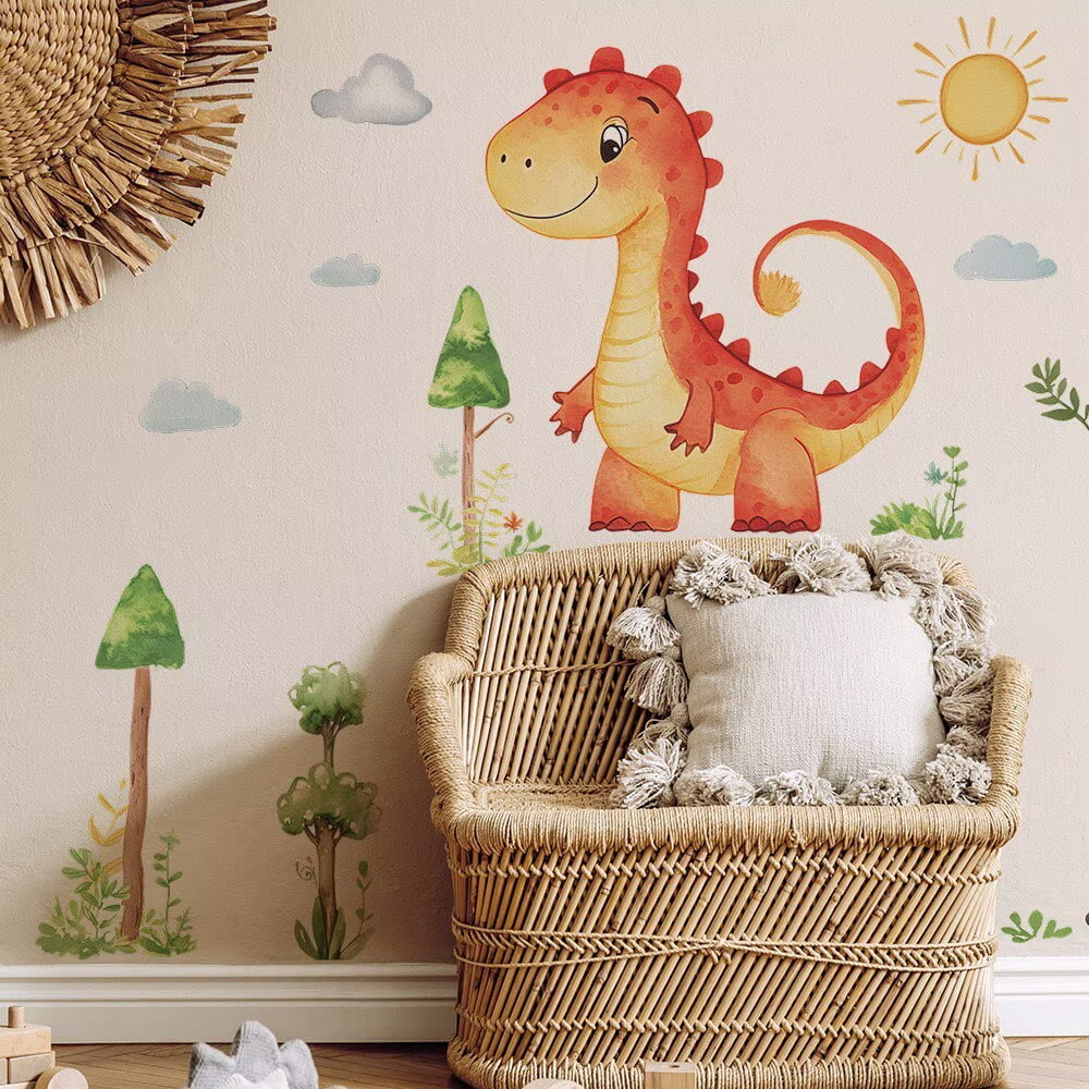 Large Boho Dinosaurs Wall Decals Dino Animal Tropical Palm Tree Wall Stickers Boys Bedroom Playroom Baby Nursery Wall Decor