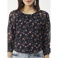 thumbnail image 5 of Moomaya Printed Top, Round Neck Sheer Long Sleeve Tops For Women, 5 of 8