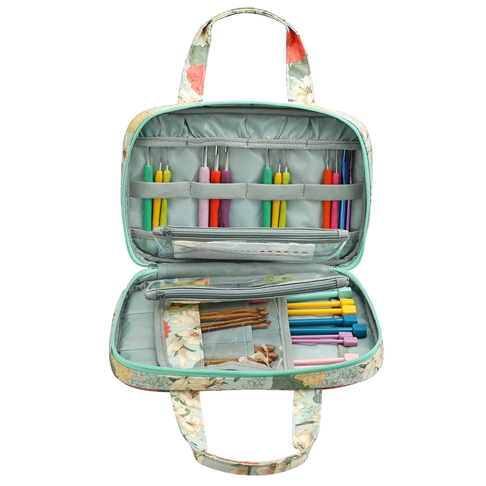 Crochet Hook Case Knitting Needle Case with Double Handle Crochet Needle Hook Organiser Portable Travel Storage Bag