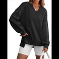thumbnail image 3 of Sudaderas Oversize para Mujer, Camisetas de Larga con Cuello en V, Jersey Holgado, Atuendo de Otoño 2025. Negro S, 3 of 7