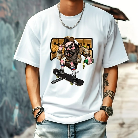 Men's T Shirt Round Neck Patterned Tee Summer New Sports Shirt Vintage Style Gift for Friends XS