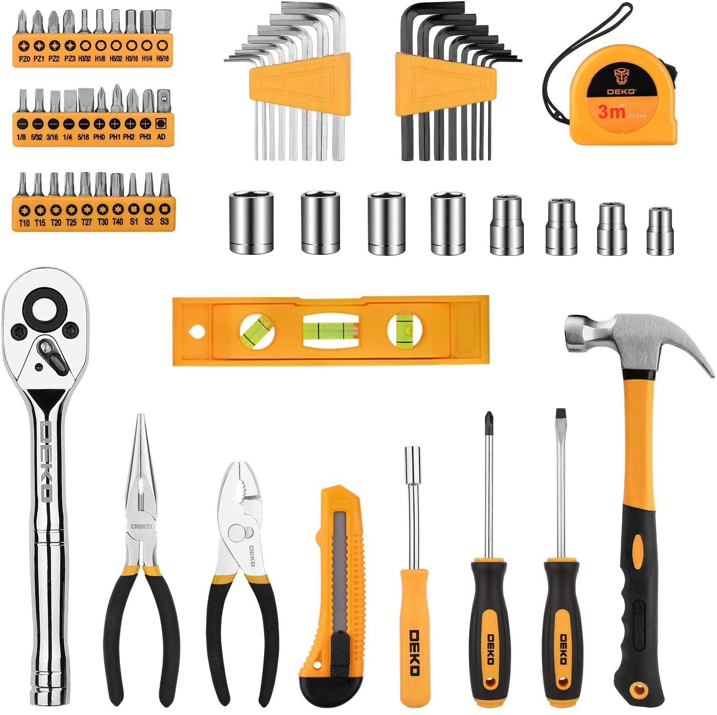 DEKO 65 Pcs Tool Set General Household Hand Tool Kit With Plastic ToolBox Case 