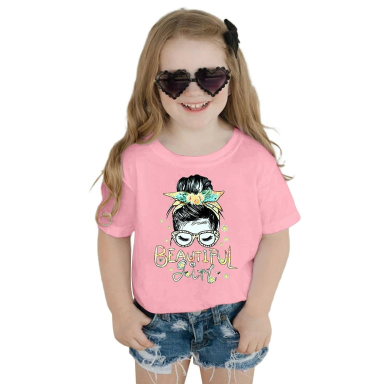 AWZXDE Toddler Girls Cute Funny Graphic Print Crew Neck Short