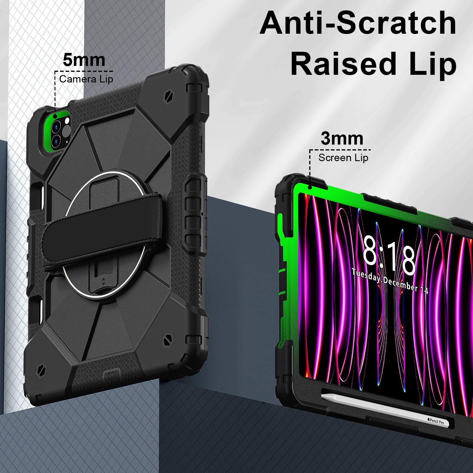 Shockproof Case for Apple iPad (A16) 11th Gen 11" 2025/ iPad 10th Gen 10.9" 2022, Rotating Kickstand Heavy Duty Protective Kids Friendly Pencil Holder Shoulder Strap Hand Strap Bumper Cover,Black
